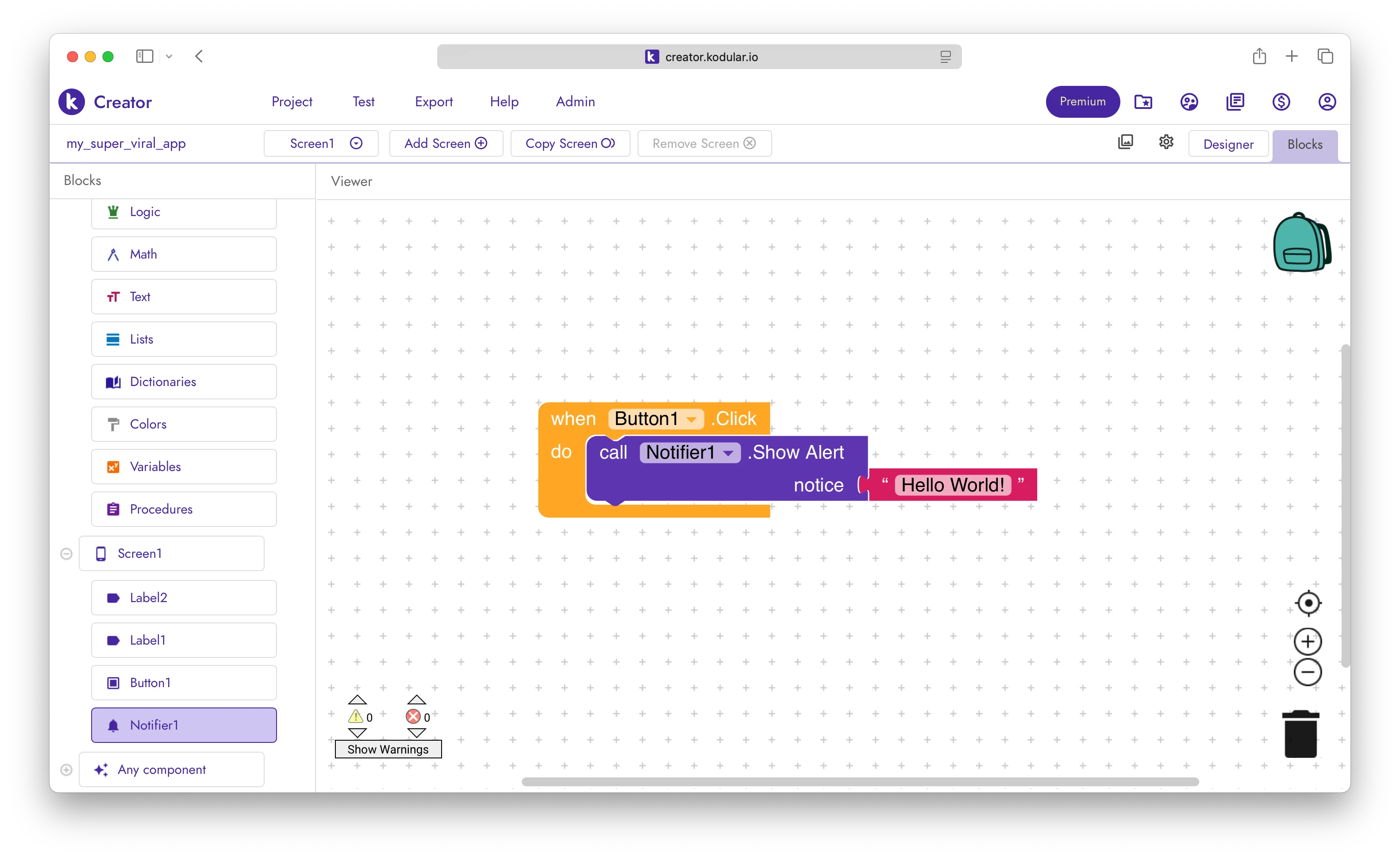 Kodular Creator - Block-based programming interface