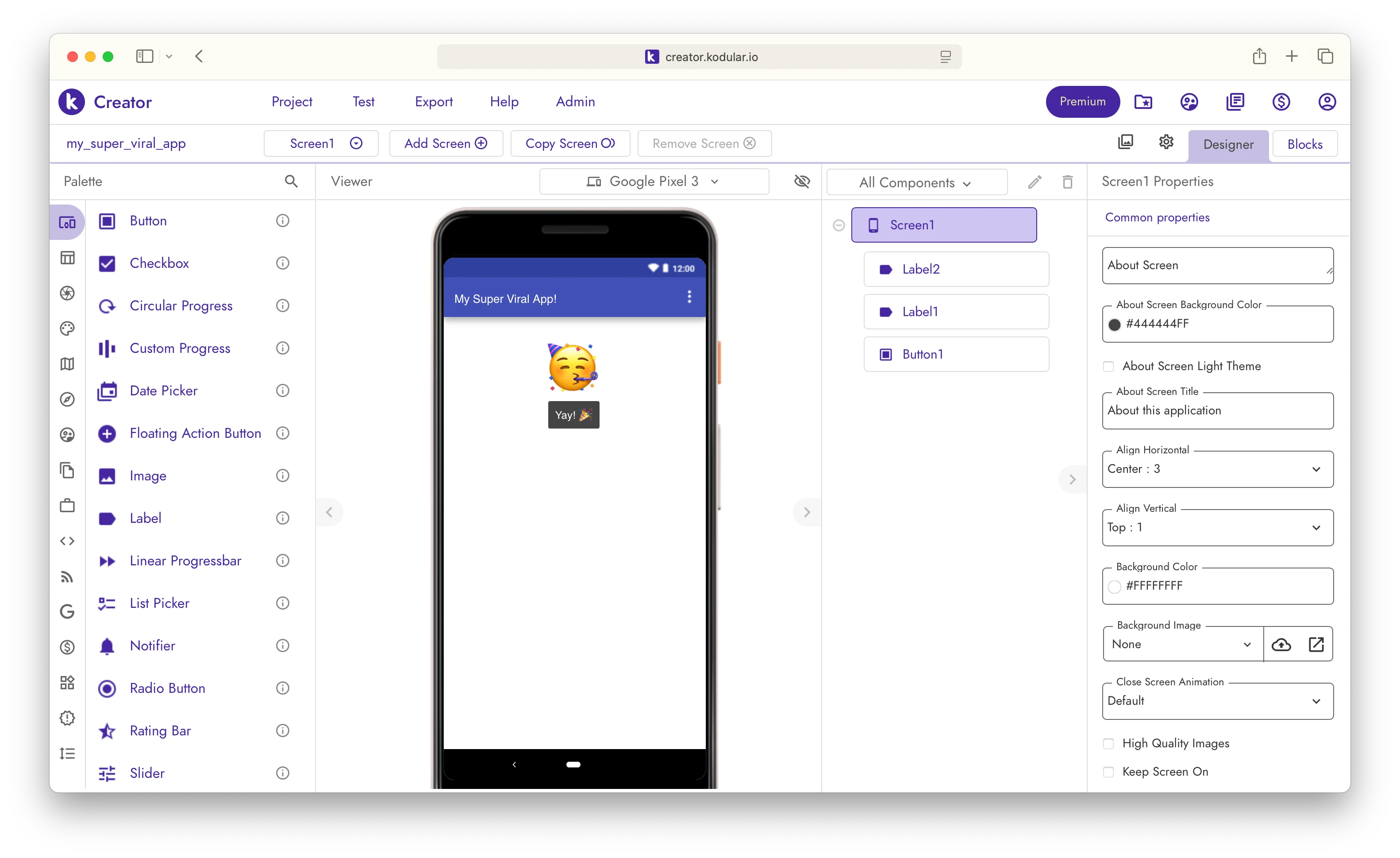 Kodular Creator Interface - Block-based visual programming editor