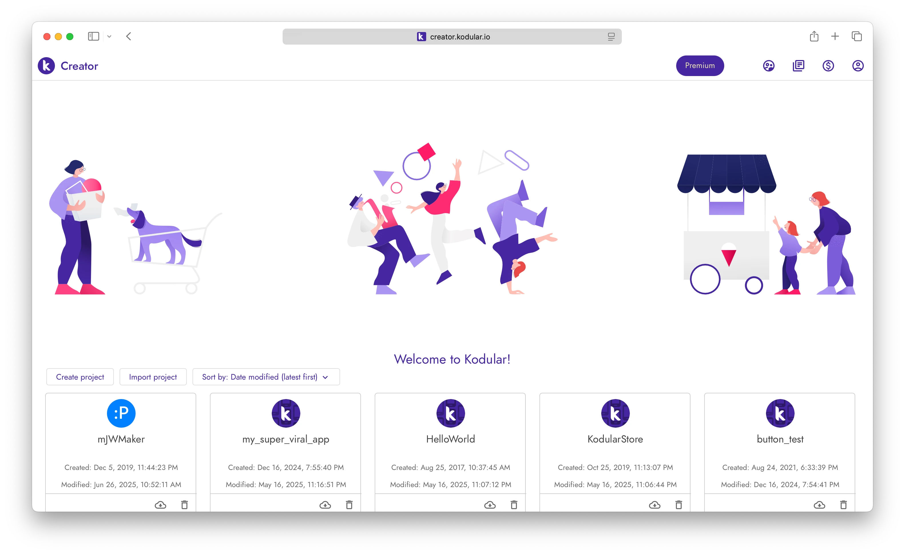 Kodular Creator - Projects management dashboard